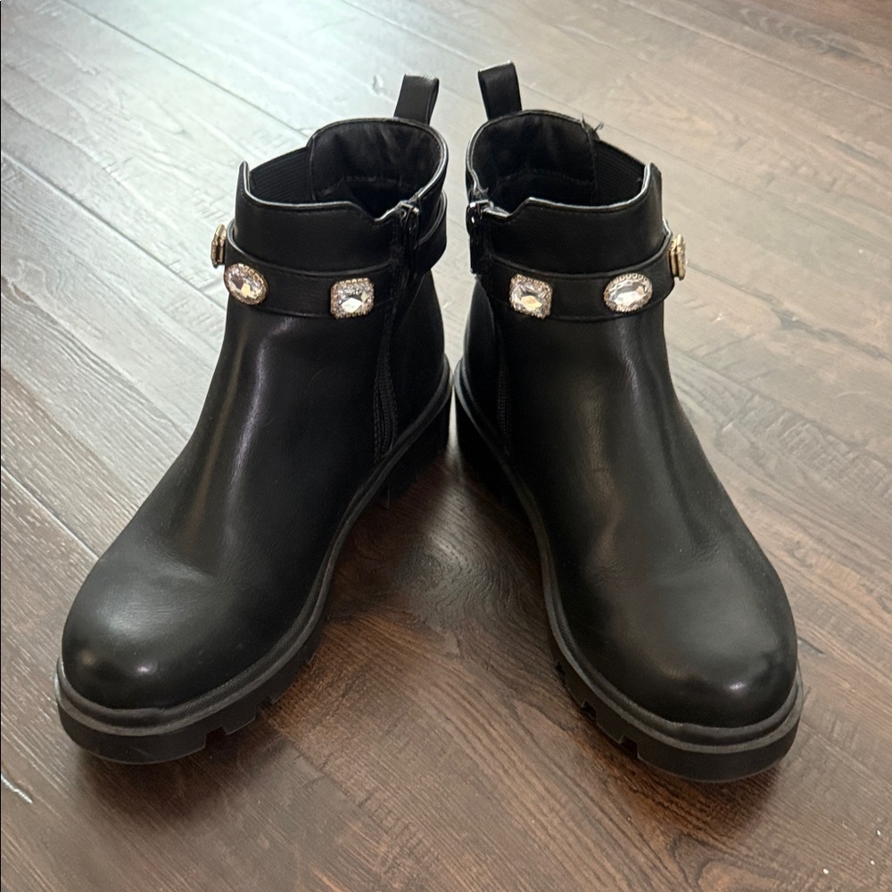 Steve Madden Black Ankle Boots with Jewel Accents
